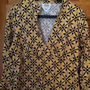 Talbots Womens Yellow Print 3/4 Sleeve Stretch Career Blouse Size Small